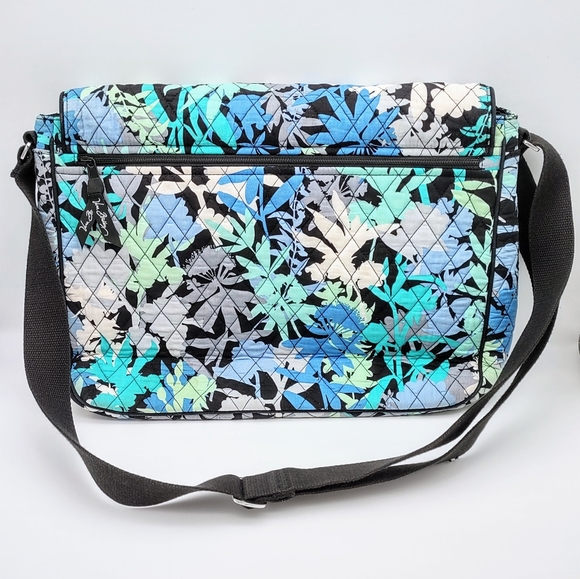 Vera Bradley Camofloral Laptop Messenger Bag Blue Floral Quilted - Picture 3 of 11